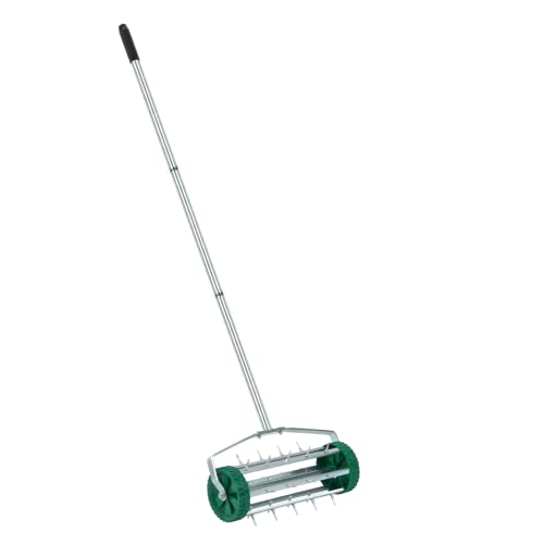 Crystals Lawn Aerator Roller &ndash; Garden Aerator Heavy Duty Metal Spikes - Rolling Lawn Aerator Tool With Adjustable Handle - Manual Garden Soil Aeration Tool With Non Slip Handle