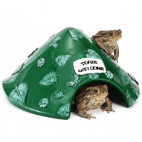 Topzea Frog and Toad House for Outside Garden, Pond &amp; Aquarium, Resin Frog Hideout Habitat Reptile Hide Cave Shelter for Toad, Tree Frogs, Turtle, Gecko, Fish, Amphibian Tank Accessories, Green