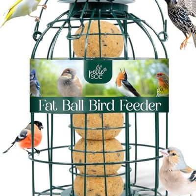 Pelle &amp; Sol Bird Feeder - Suet and Fat Ball Feeder for Wild Birds - Compact Iron Design for Bird Feeders Hanging Station - Weather Resistant, Squirrel Proof, Easy Clean, Hang Anywhere Outdoor Feeders