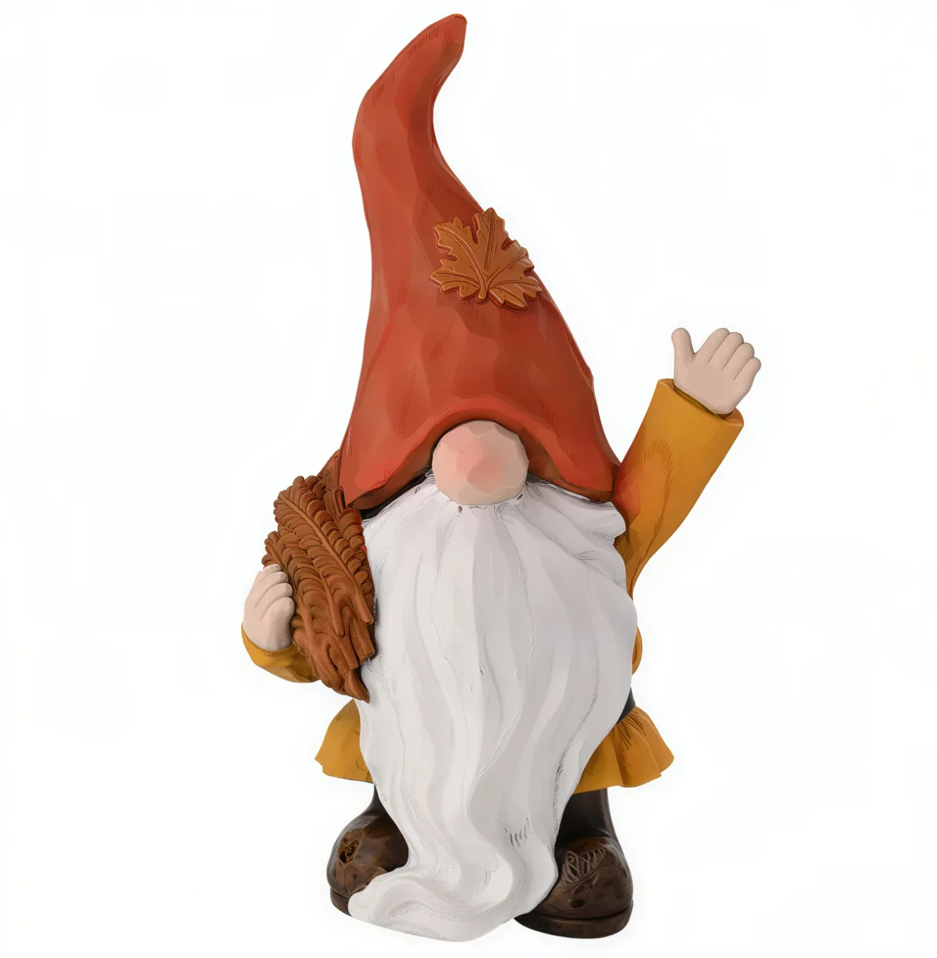 Dunelm Autumnal gnome holding wheat ornament.