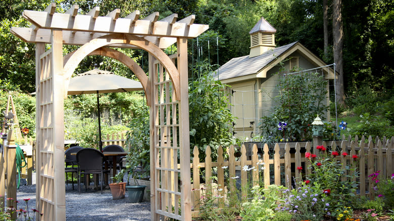 Arbor near outdoor living space