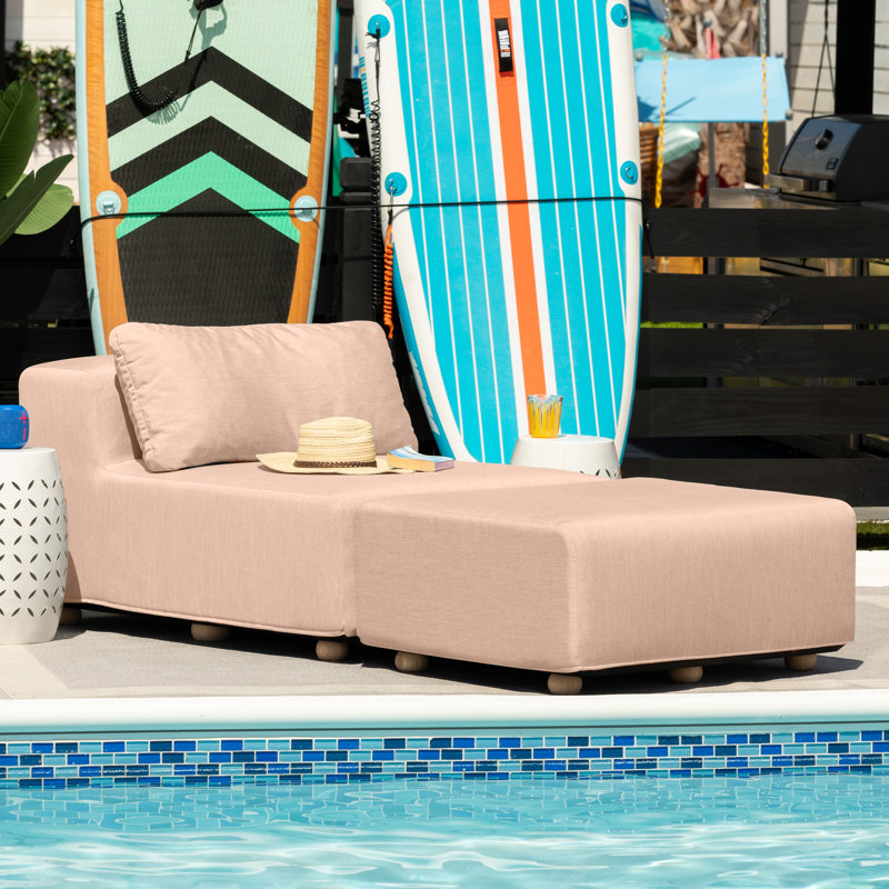 Latitude Run® Vada Outdoor Sun Lounger – Luxury Modular Chaise & Ottoman With Sunbrella Fabric & Waterproof Cover - Sunbrella Breeze | Wayfair