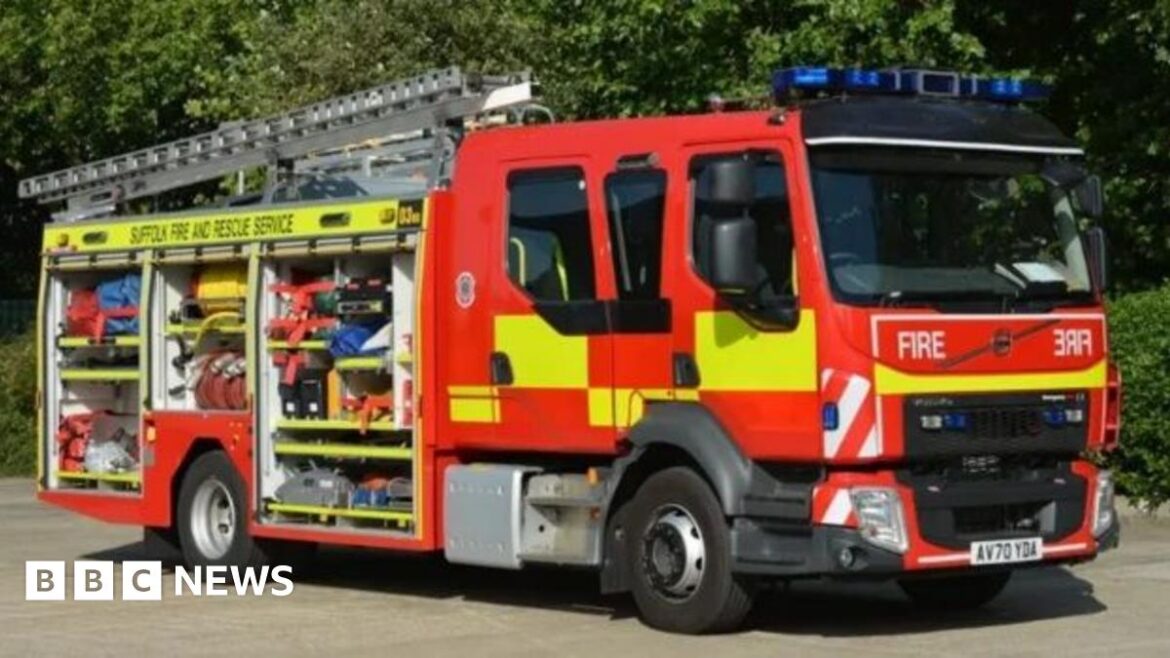 Bee smoker fire spreads to garden and house in Hundon A fire engine with the side open and ladder on top