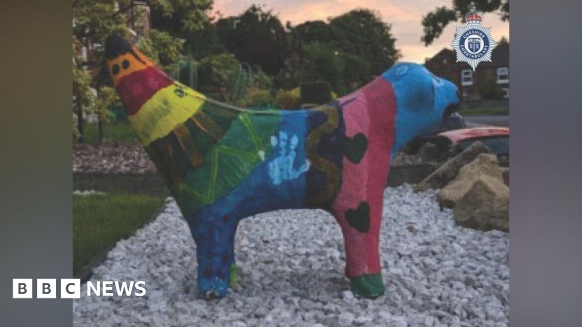 Police hunt for Superlambanana stolen from garden A side view of the multicoloured painted Superlambanana sculpture
