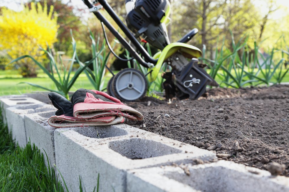 Suburban Vegetable Garden Tiller and Work Gloves