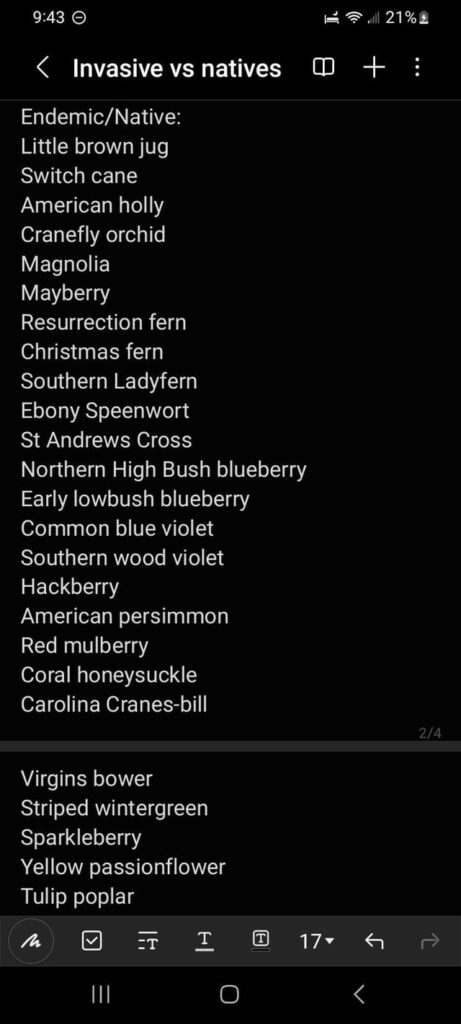 Anyone else have a masterlist of invasives vs natives on their property?