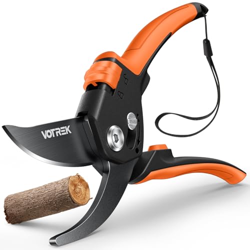Votrek&reg; 8.5" Bypass Garden Secateurs for Small Hands,【patented Stepless Handle】professional Pruning Shears, Heavy Duty Pruner Gardening Scissor for Grass Branch Plant Flower【japanese Sk5 Steel Blades】