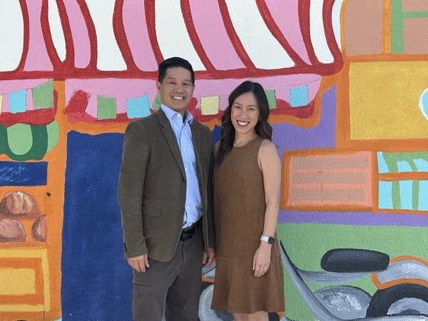 Siblings Tam and Linh Nguyen outside their family business, Advance Beauty College in Garden Grove, California