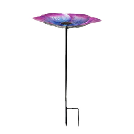 Luckky Glass Bird Baths for Outdoors, Stick Into Ground Small Bird Feeder, Outdoor Bird Baths for Bird Lovers, Cute Bird Feeder Tray for Garden Decoration (7.6 &times; 19.7 In)