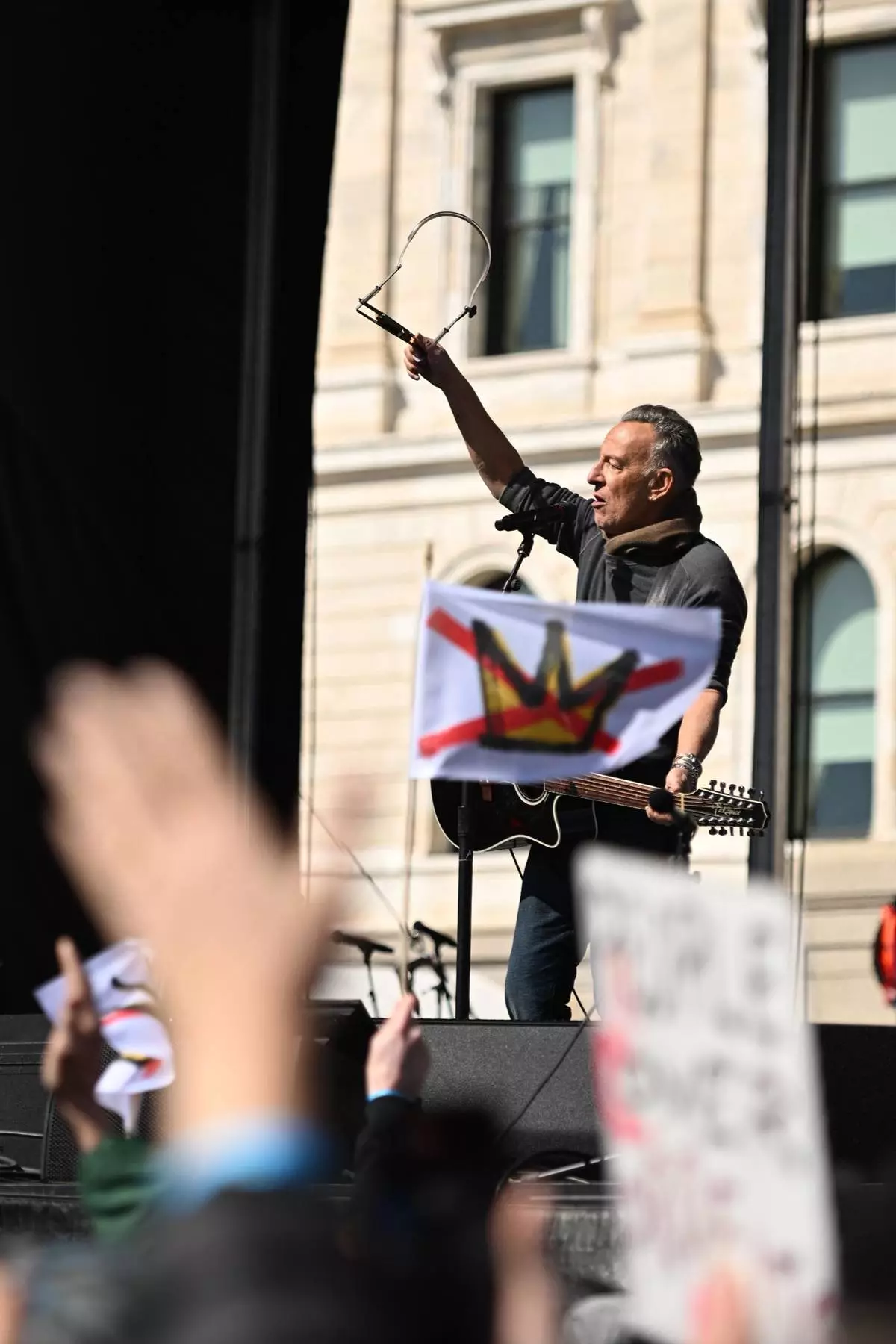 Bruce Springsteen performs during tthe "No Kings" protest Saturday, March 28, 2026, in St. Paul, Minn. (AP Photo/Tom Baker)