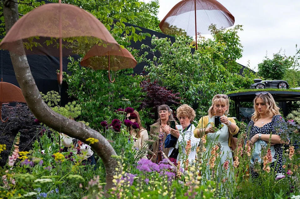 london, england may 22: members of the public enjoy the displays at rhs chelsea flower show on may 2, 2025 in london, england. running from may 20 24, the annual event by the royal horticultural society sees garden designers competing to earn coveted bronze, silver or gold medals with their imaginative landscapes and floral displays. (photo by ben montgomery/getty images)
