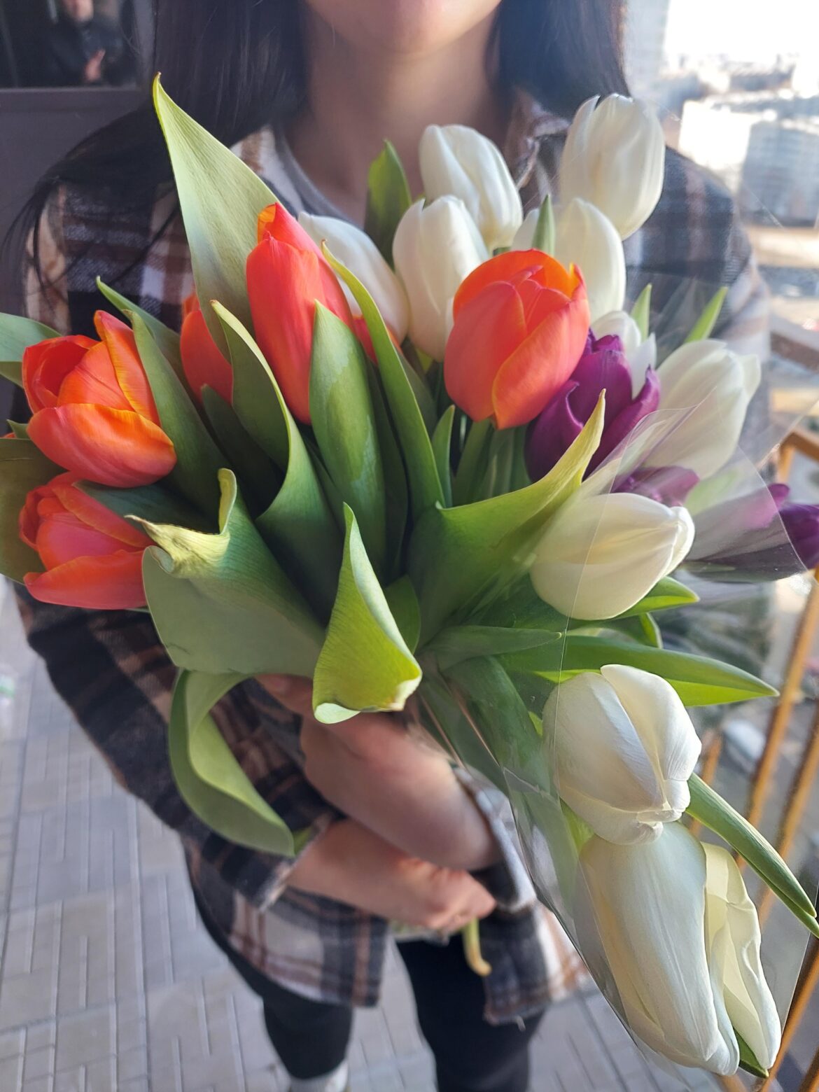 My wife brought the baby home from the hospital and she loves tulips, so I had to greet her with this bouquet