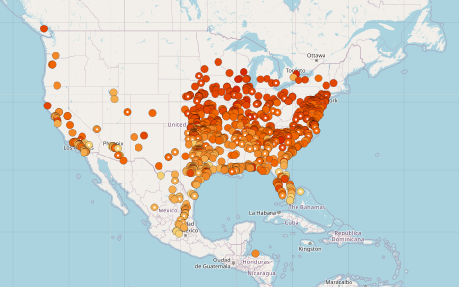 map that shows monarch butterfly appearances across United States