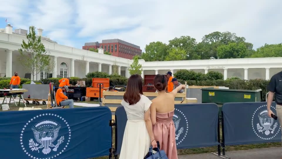 Lucy Kim and her mother look at the newly renovated Rose Garden, among the areas visitors can tour this week, during the White House 2026 Spring Garden Tour on Saturday, April 18, 2026 in Washington, DC.
Riane Lumer/CNN - Riane Lumer/CNN
