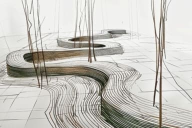 Detail drawing by Tom Hoblyn of the Together Bench for the UK Hospice Garden of Compassion for RHS Chelsea Flower Show 2025