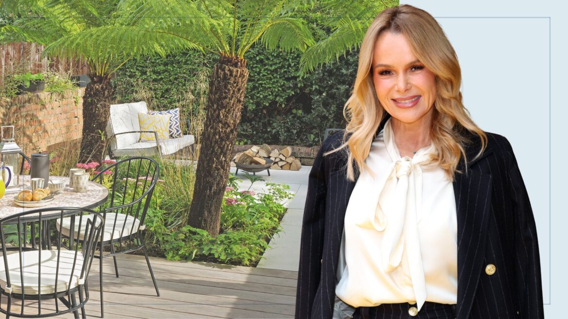 We love Amanda Holden’s California-style garden transformation picture of la inspired garden design and cut out of Amanda Holden over top