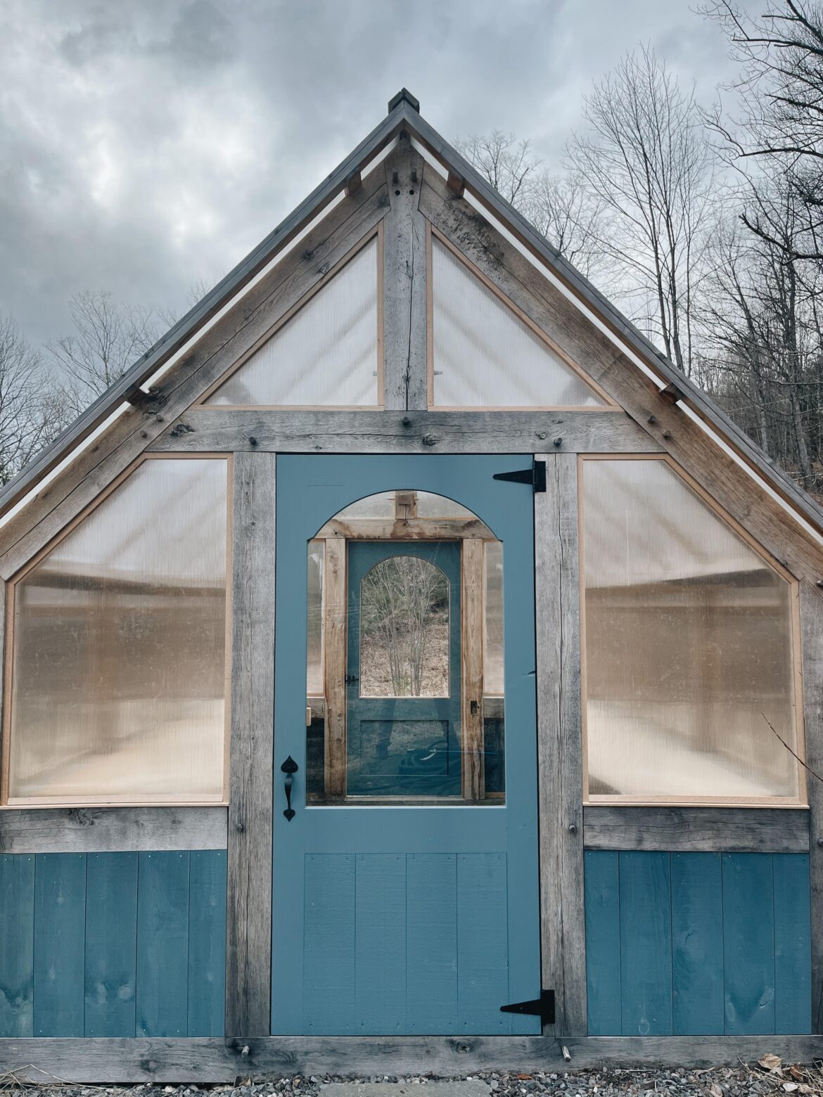 My husband just finished my white oak timber framed greenhouse!