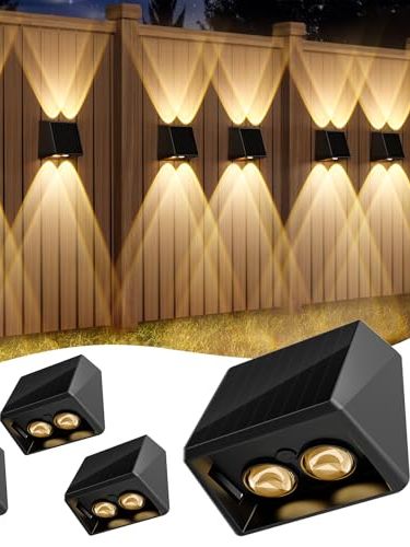 Quntis Solar Wall Light Outdoor, 4pack Warm White &amp; Rgb Front Door Light, Ip65 Waterproof Solar Fence Lights, Up Down Outside Lights for Wall Garden Porch Deck Stair Yard Backyard Pathway Black
