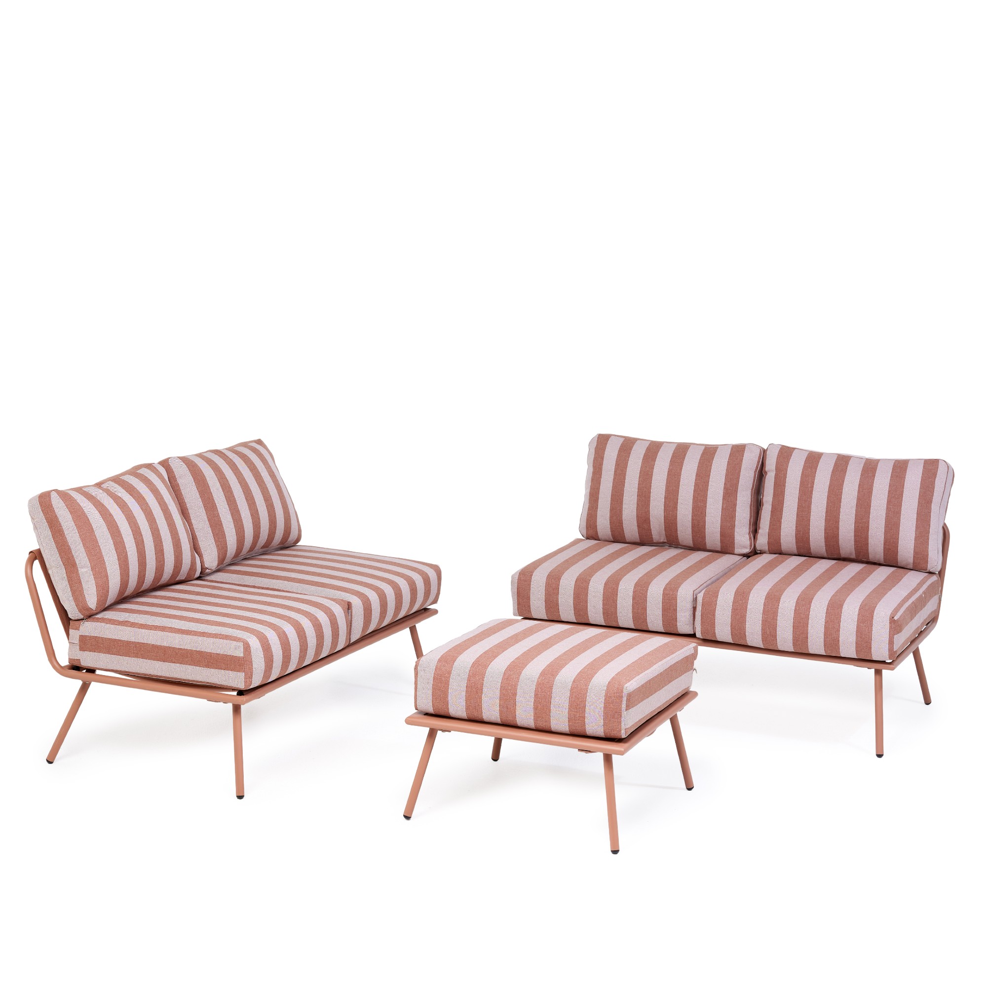 QVC Garden Stories Retro Stripe Multi-way Pair of 2-Seater Sofas &amp; Table Terracotta