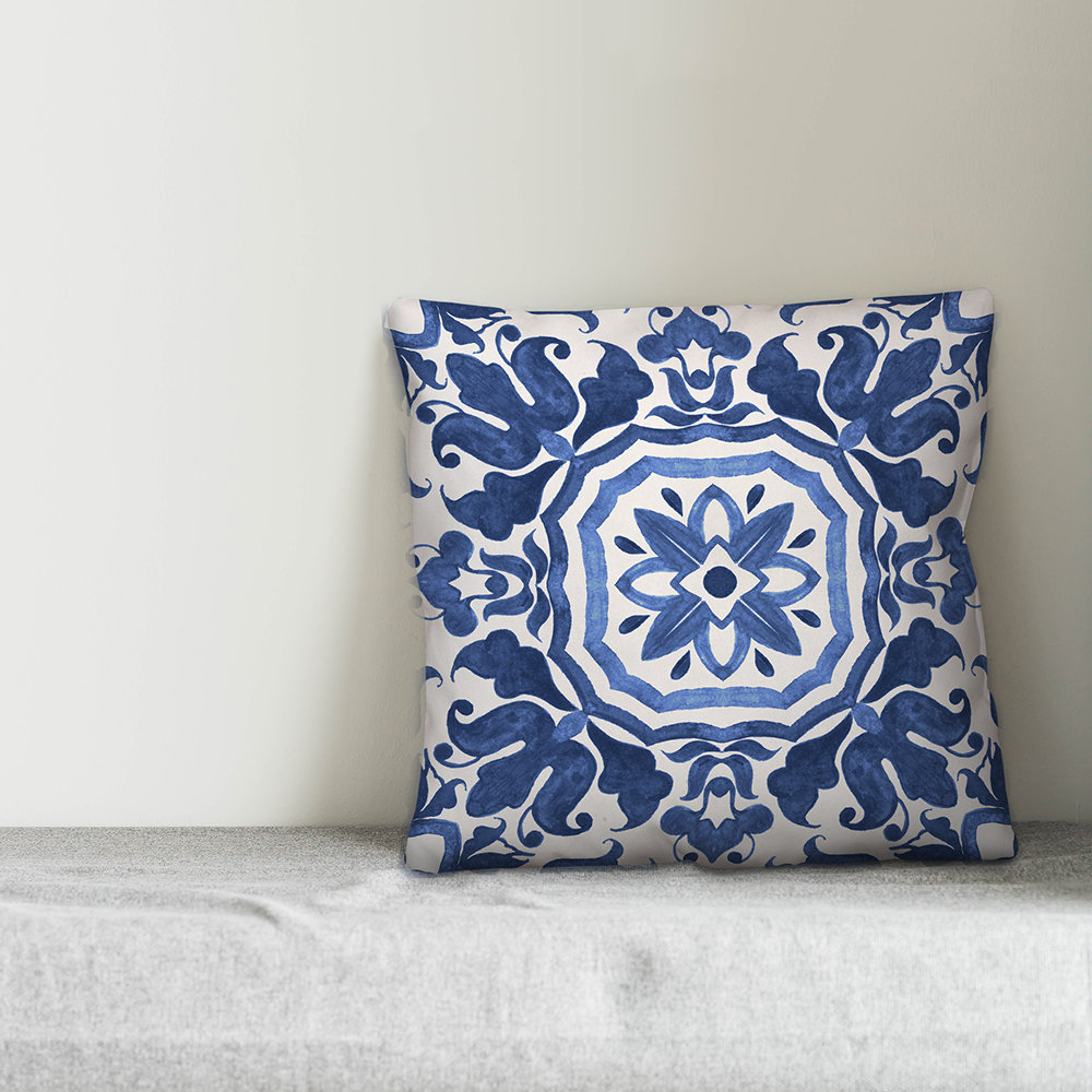 Designs Direct Creative Group Watercolor Damask Tile Square Pillow Cover &amp; Insert &amp; Reviews | Wayfair