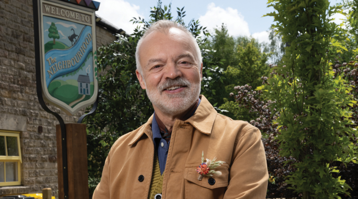 Peril on the front porch: Lifted Entertainment and The Garden unite on new gameshow The Neighbourhood A man in his sixties with white hair, a white beard and light-toned skin, Norton smiles into the camera next to a sign reading "WELCOME TO THE NEIGHBOURHOOD", painted with a quaint, traditional design