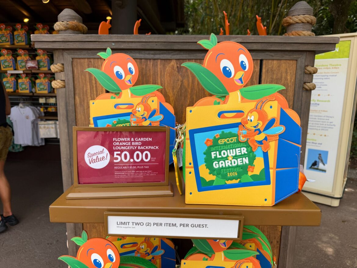 Orange Bird Loungefly Bag Discounted for 2026 EPCOT International Flower & Garden Festival The Orange Bird Loungefly backpack, part of the Flower and Garden merchandise, has been discounted.
