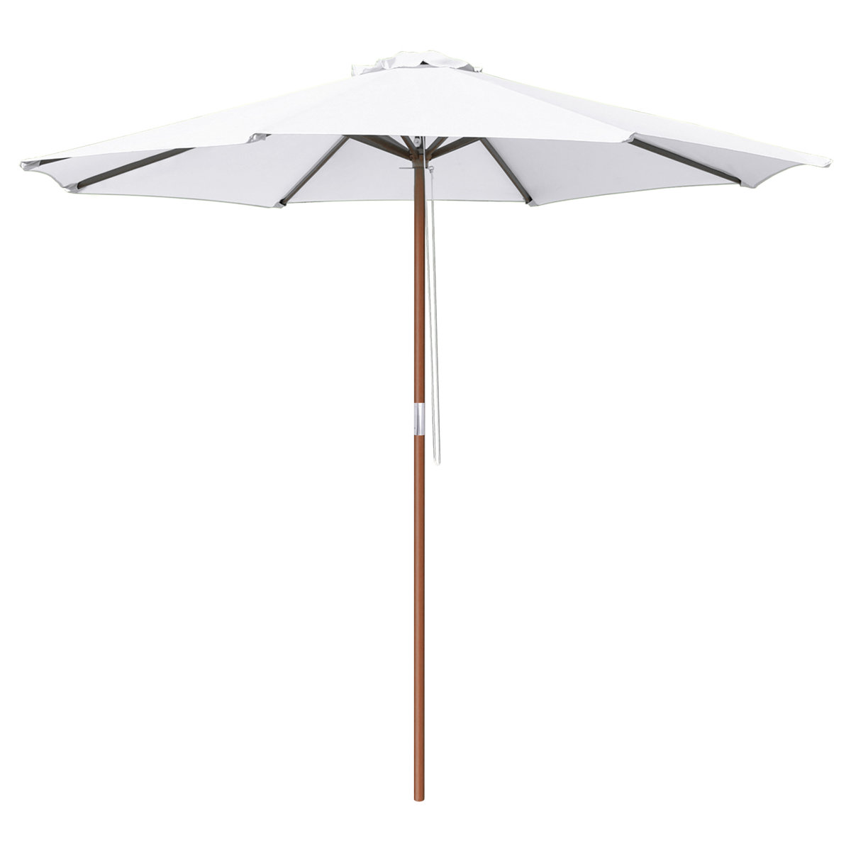 Arlmont &amp; Co. 9 Ft Wooden Patio Umbrella 8 Ribs Table Parasol Rope Pulley Outdoor Garden Yard | Wayfair