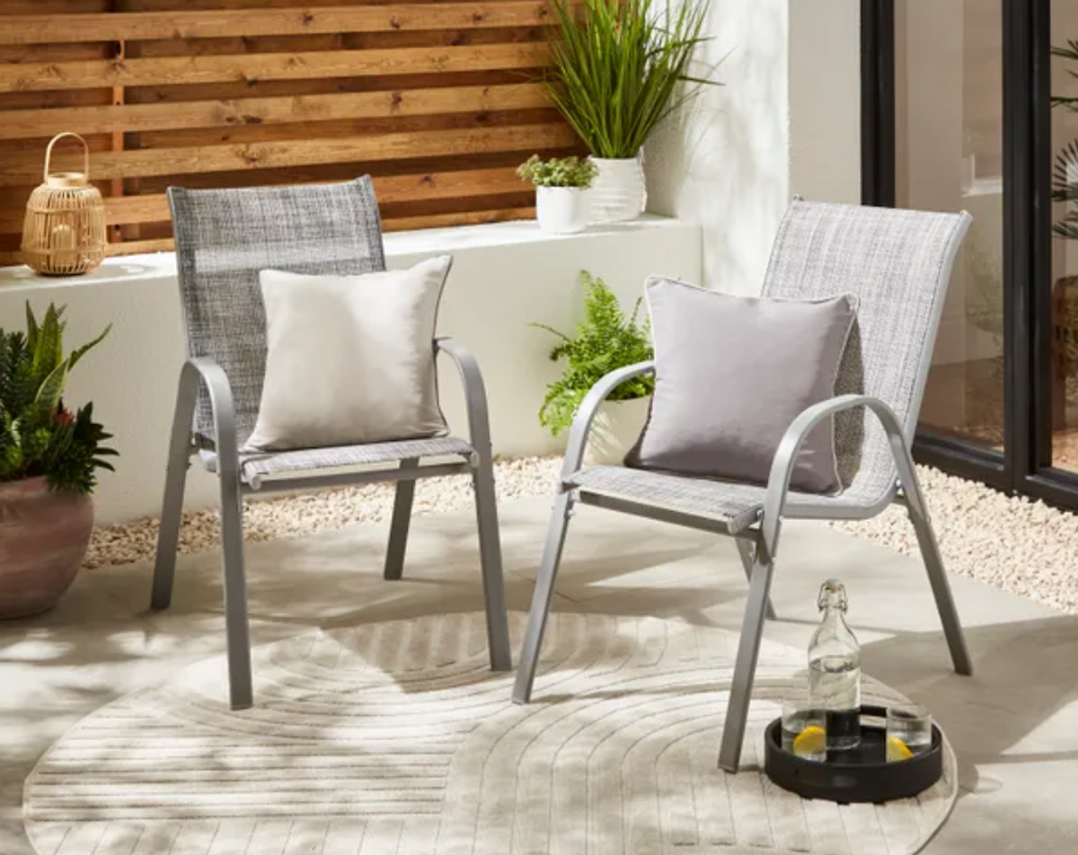 two grey garden chairs