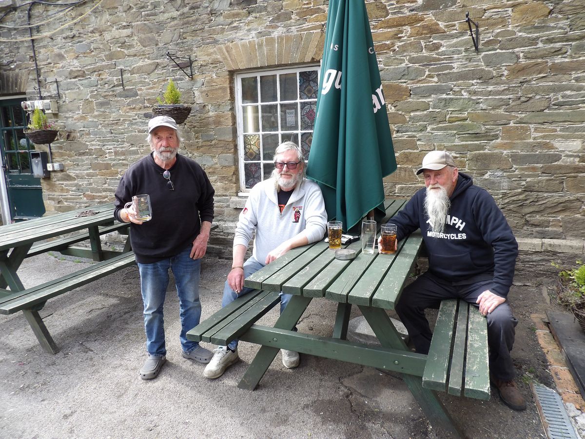Locals in Cornwall enjoying the beer garden at The Eliot Arms