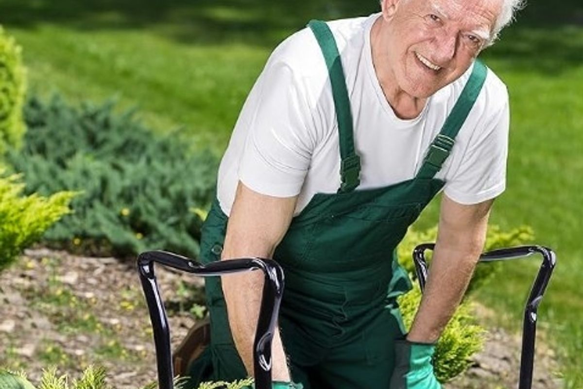 Man using garden kneeler
