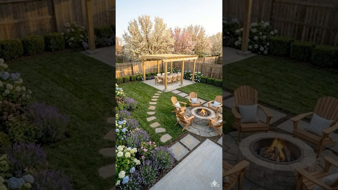 Beautiful Backyard Garden Design with Pergola & Fire Pit | Cozy Outdoor Living Ideas #modernhome