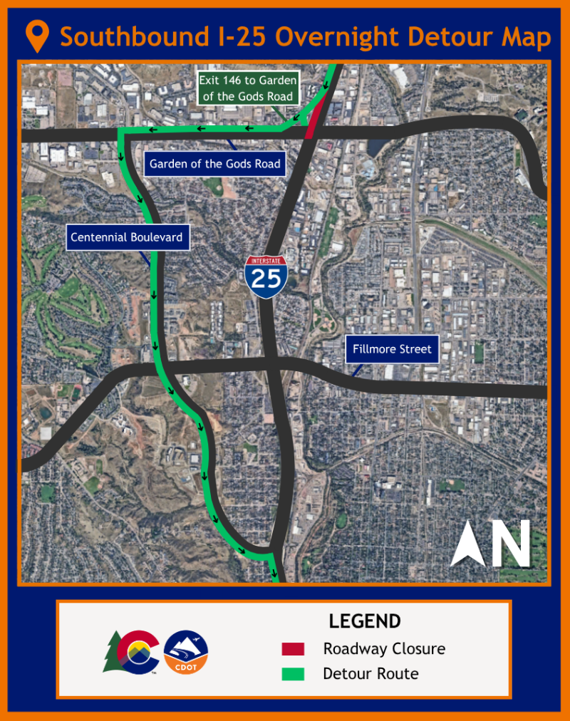 Southbound I-25 Detour Map