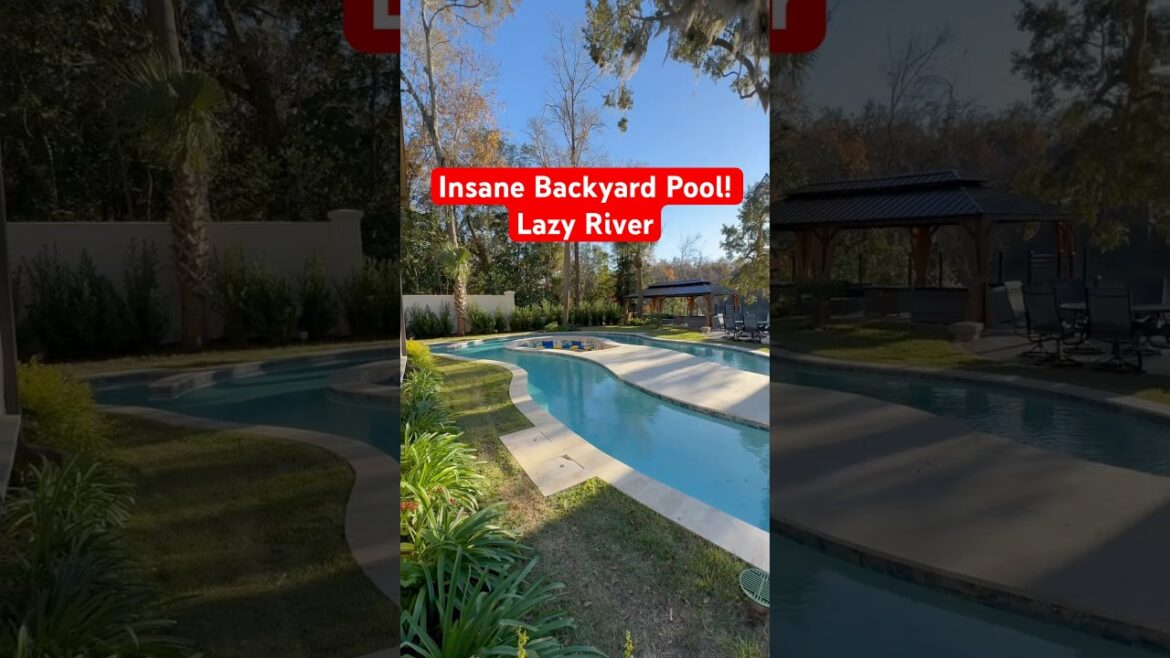 Backyard Makeover! 😍 Lazy River + Sunken Fire Pit. #swimmingpool #backyard #landscaping