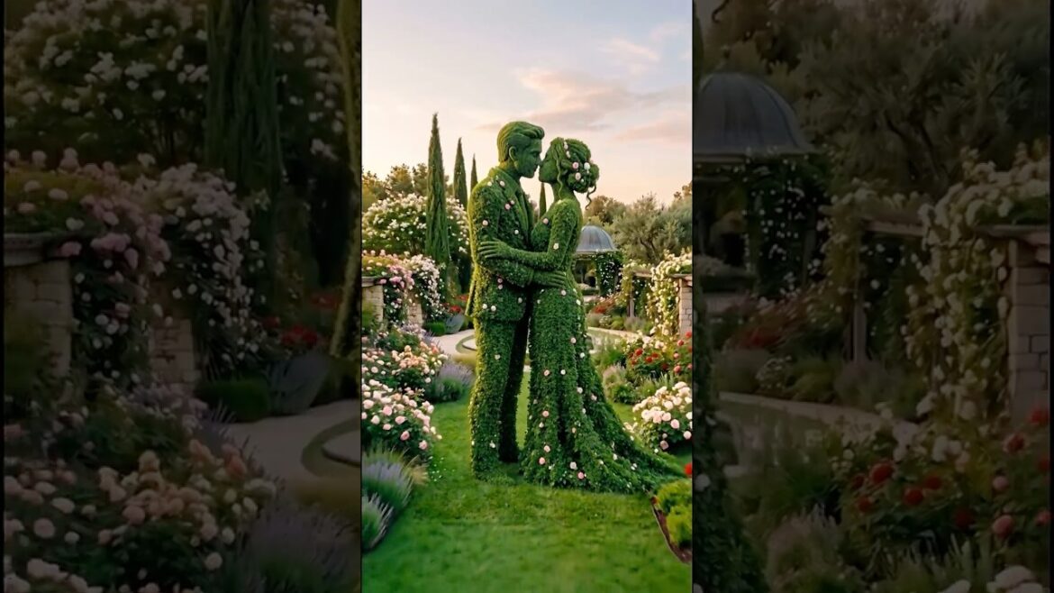 This topiary couple sculpture is too perfect to be real #gardendecor #transformation #satisfying This topiary couple sculpture is too perfect to be real #gardendecor #transformation #satisfying