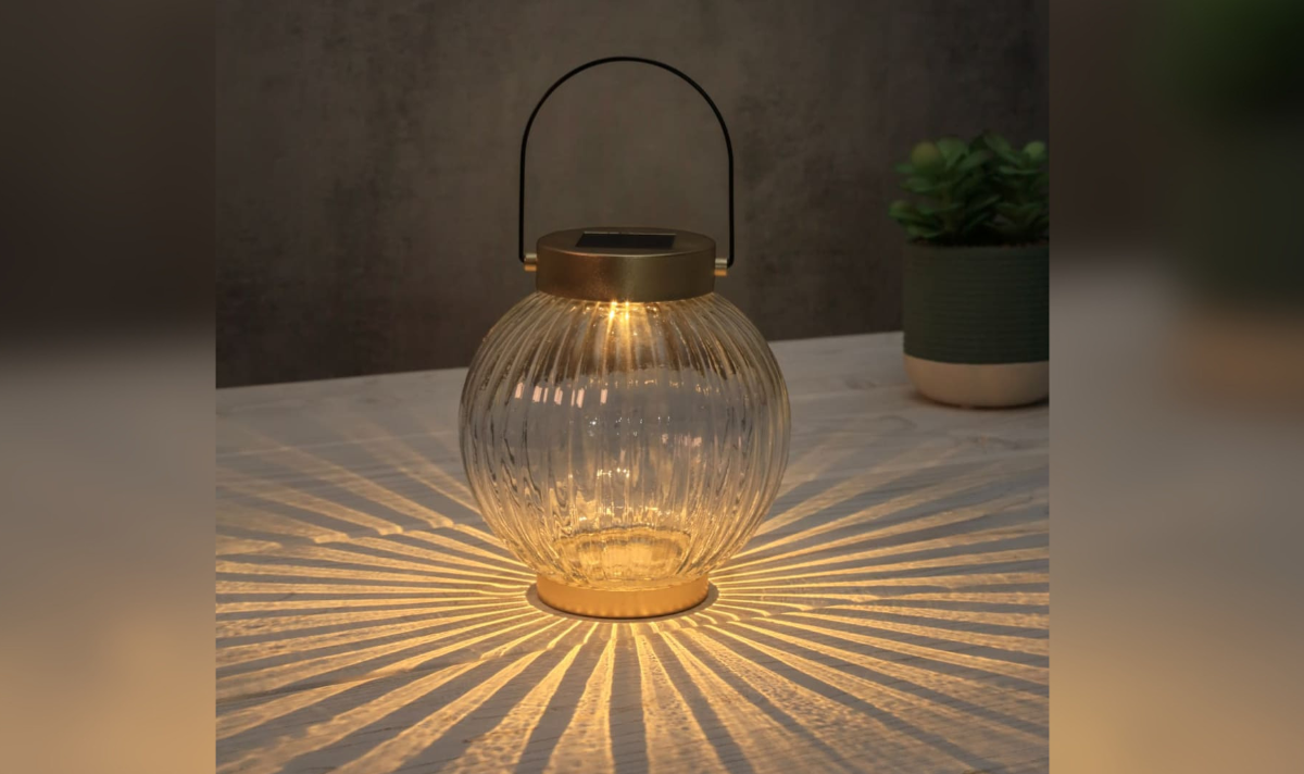 The Solar Powered Ribbed Glass Lantern available at B&M