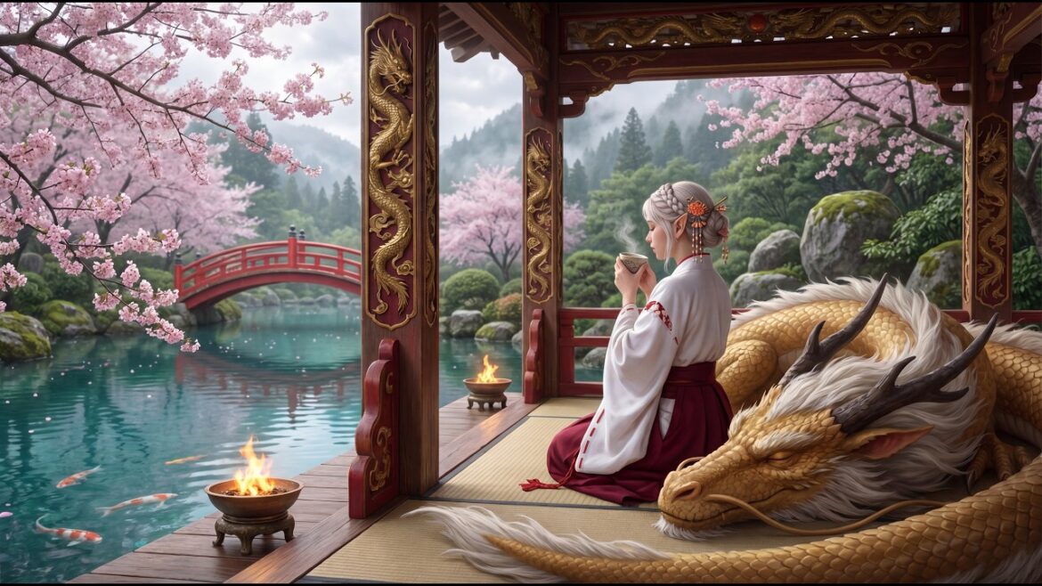 Sakura Garden | Morning Tea | Fantasy Medieval Ambient Music with Dragon Kinryu