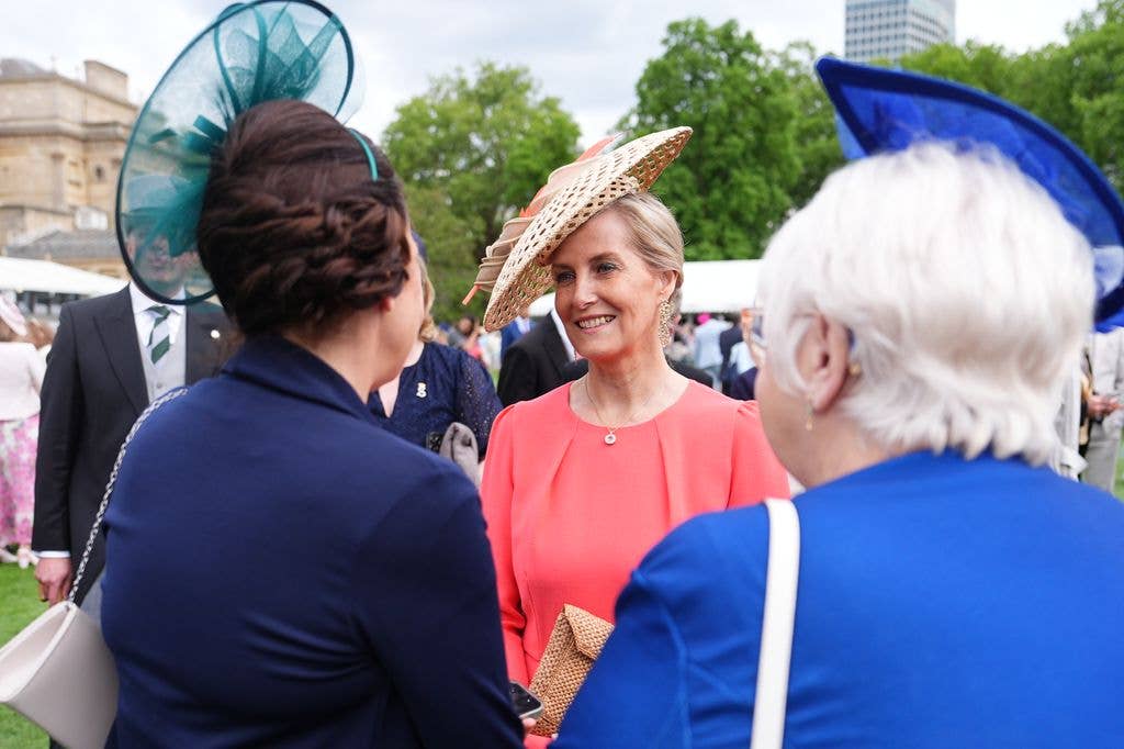 The Duchess of Edinburgh speaking to guests at a garden party