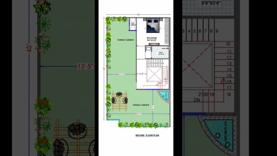 30 x 45 ft house second floor plan 2D