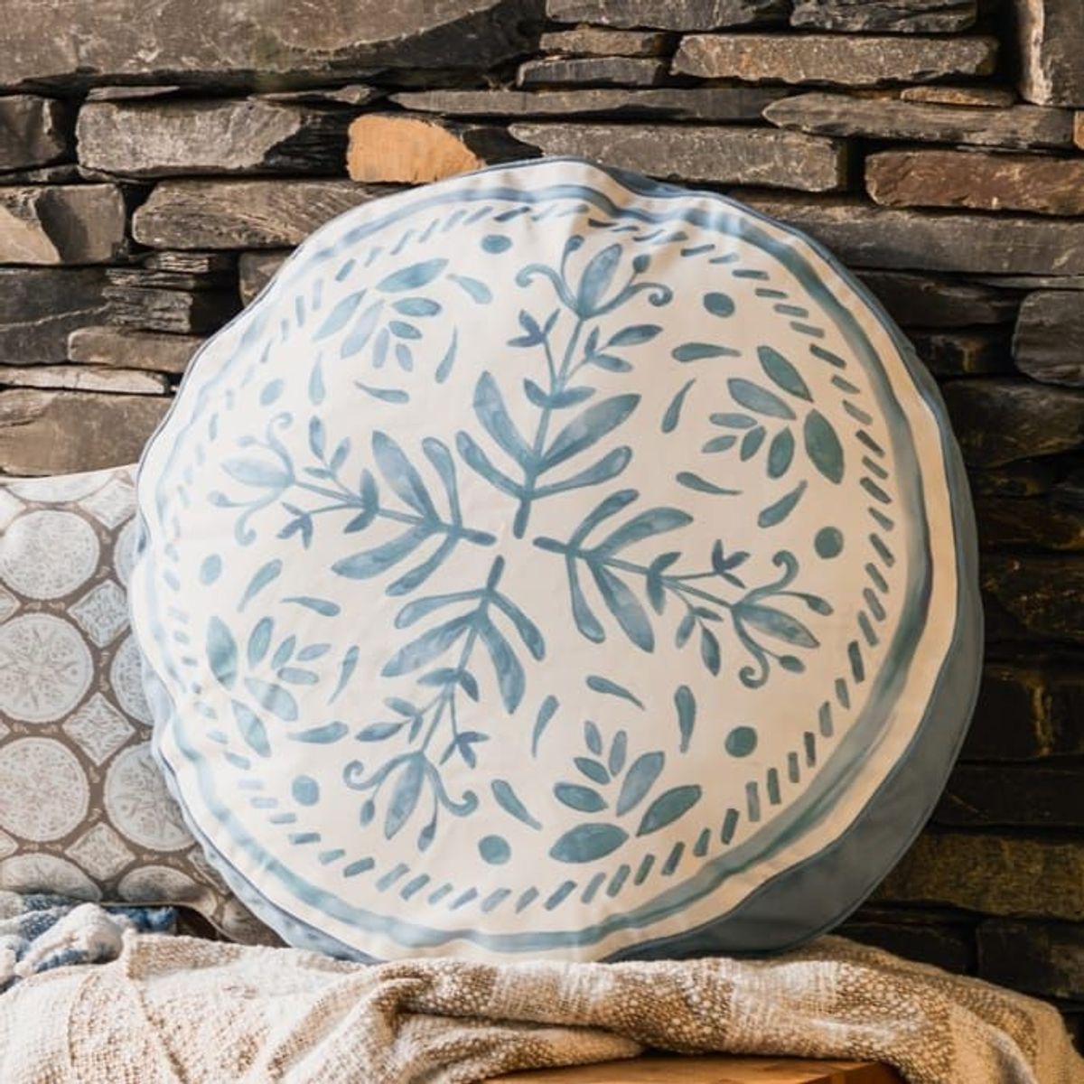 Home Bargains Lifestyle Edit Coastal Retreat Round Floor Cushion in blue