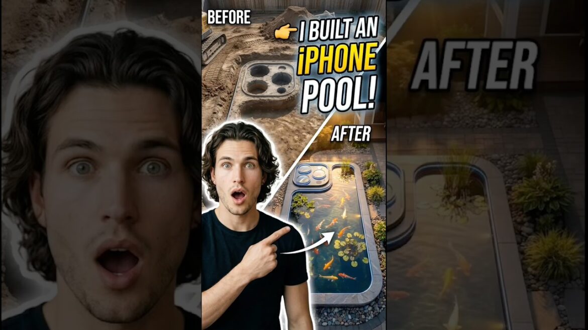 I Built a iPhone POOL in My Backyard! #landscaping #backyarddesigns #koipond  #satisfyingvideo