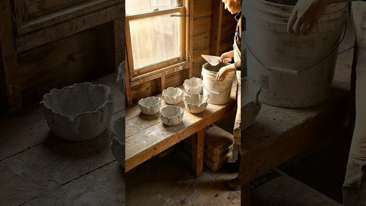 One Old T-Shirt Hand-Shaped Into 6 Tiny Cement Bowls 🌱