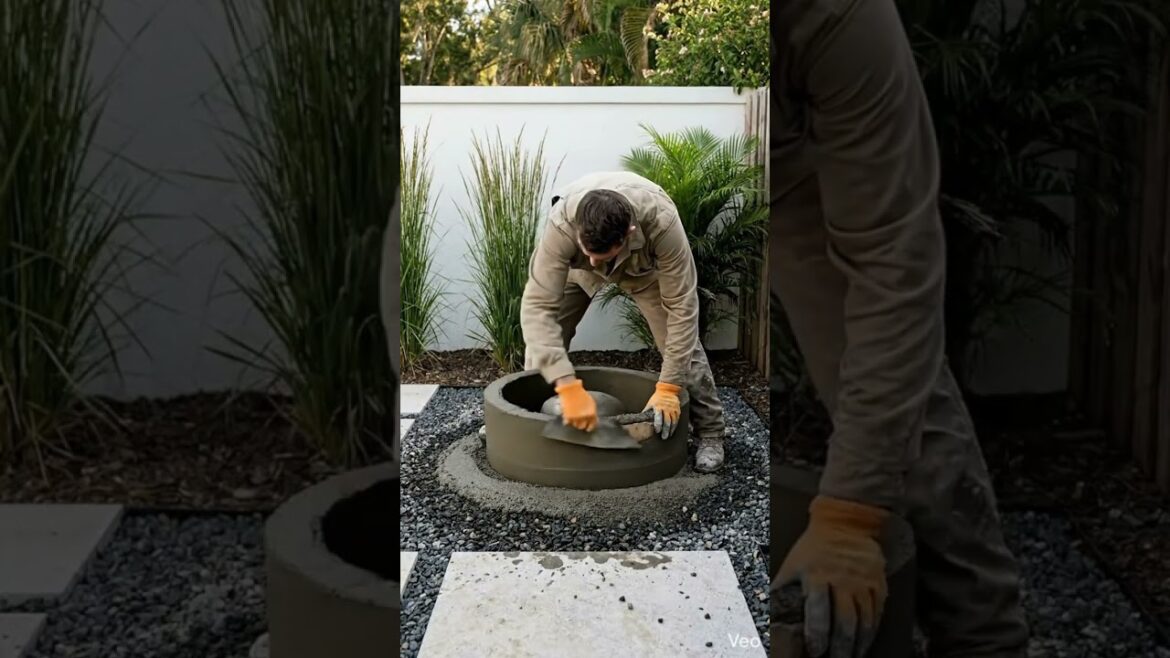 Florida handcrafted zen concrete water basin built step by step for luxury backyard #florida