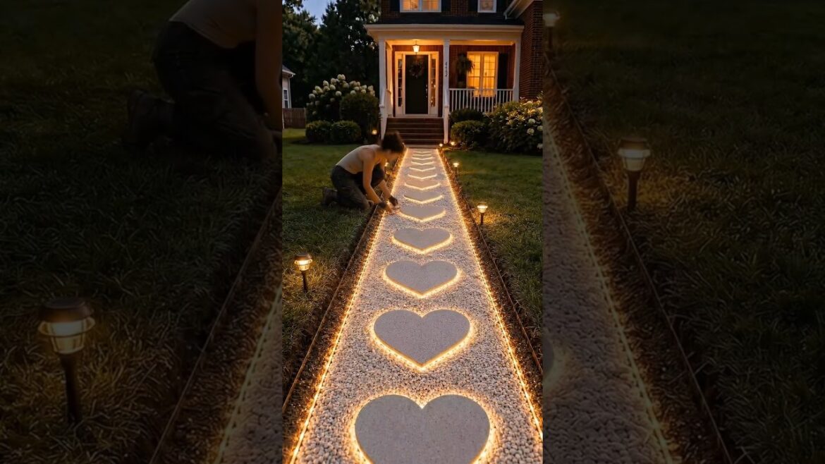 I transformed the garden path into a heart-shaped, glowing work of art!. #timelapse #diy #garden I transformed the garden path into a heart-shaped, glowing work of art!. #timelapse #diy #garden