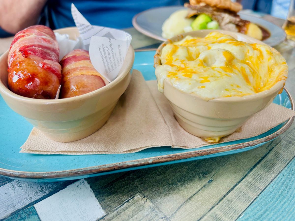 The pigs in blankets and cauliflower cheese at Lymefield Garden Centre