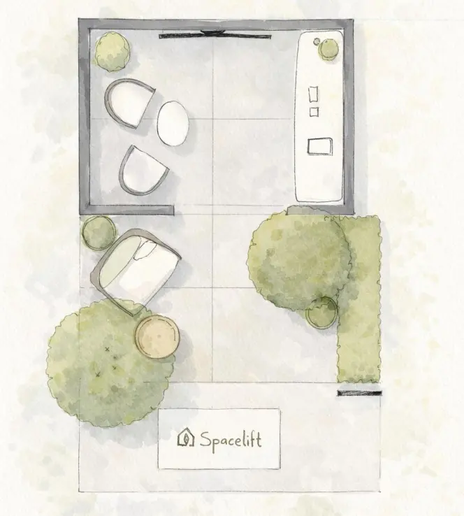 Illustration of a top-down plan for a Spacelift Urban Chic garden.
