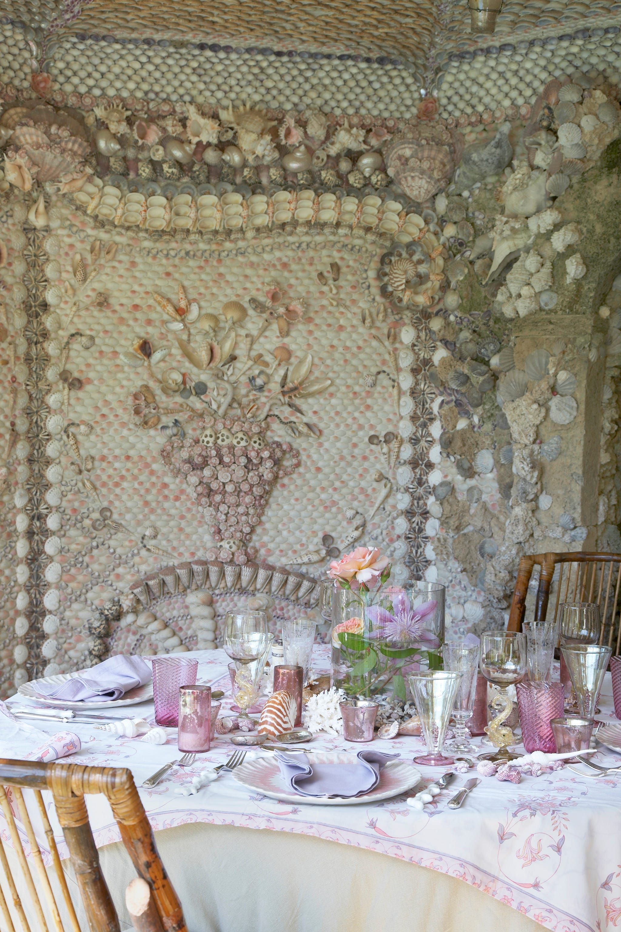 Detail of intricate shellwork in grotto