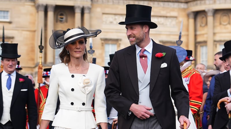 Catherine, Princess of Wales, and Prince William, Prince of Wales, during a Royal Garden Party at Buckingham Palace on May 8, 2026, in London, England.