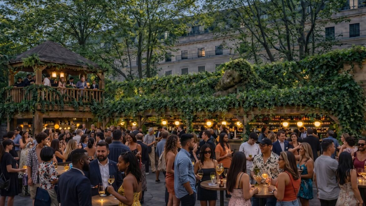 A new secret garden is coming to London this summer packed with three bars, chef residencies, and live music a Rendered Image showing Lost Oasis in St Martin-in-the Fields, Trafalgar Square