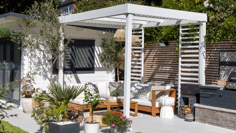 outdoor living space with seating and grill