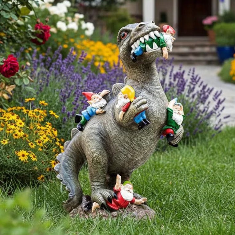 T Rex in a Battle With Gnomes